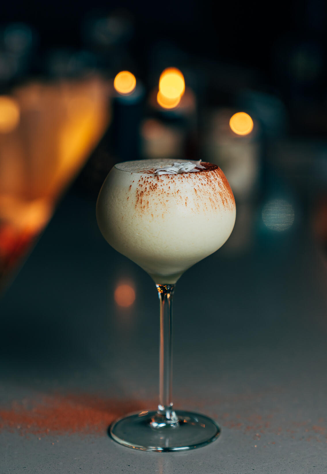 A winter colada cocktail with golden rum on the Living Space bar