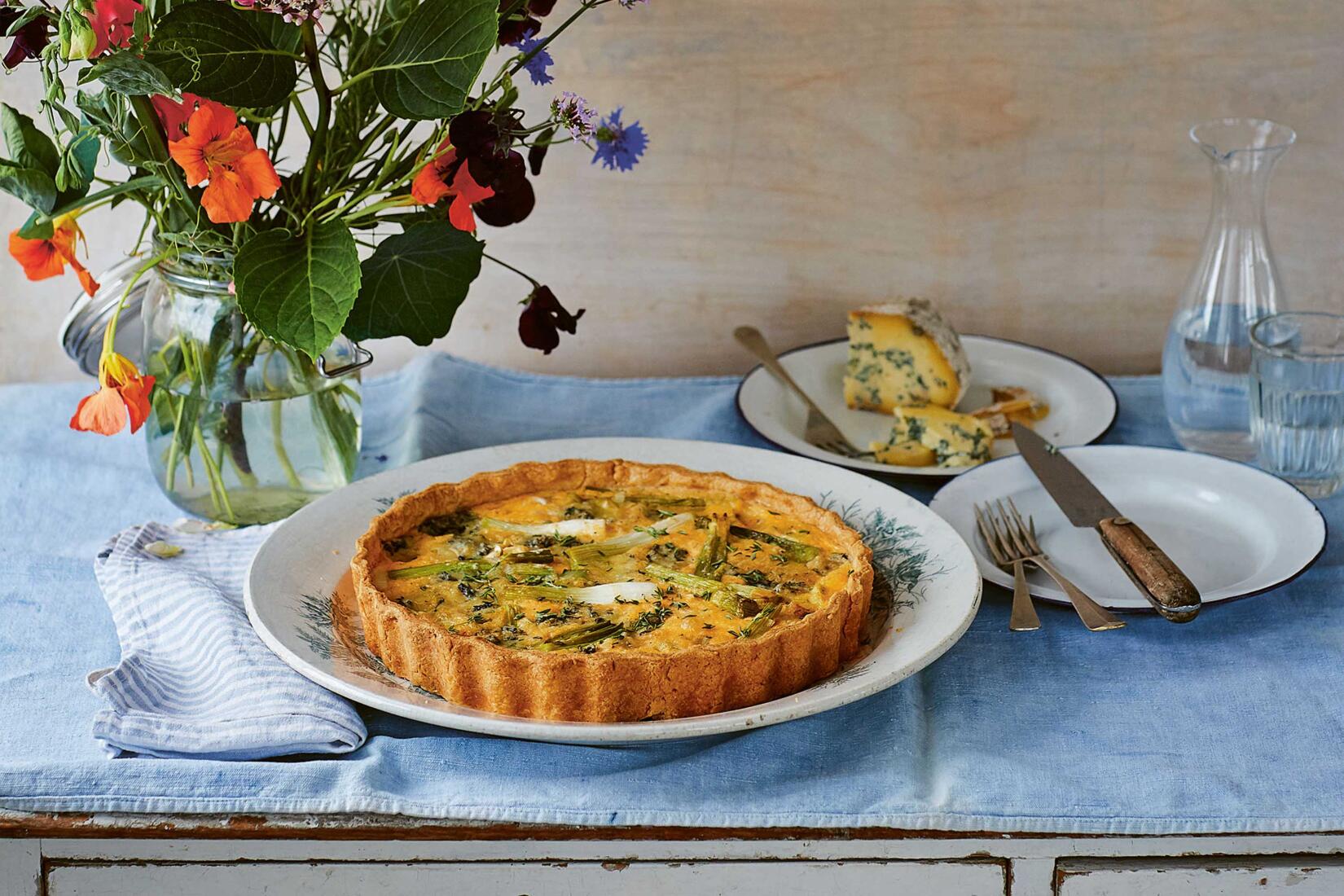 Helford blue, spring onion, leek, creme fraiche and thyme tart