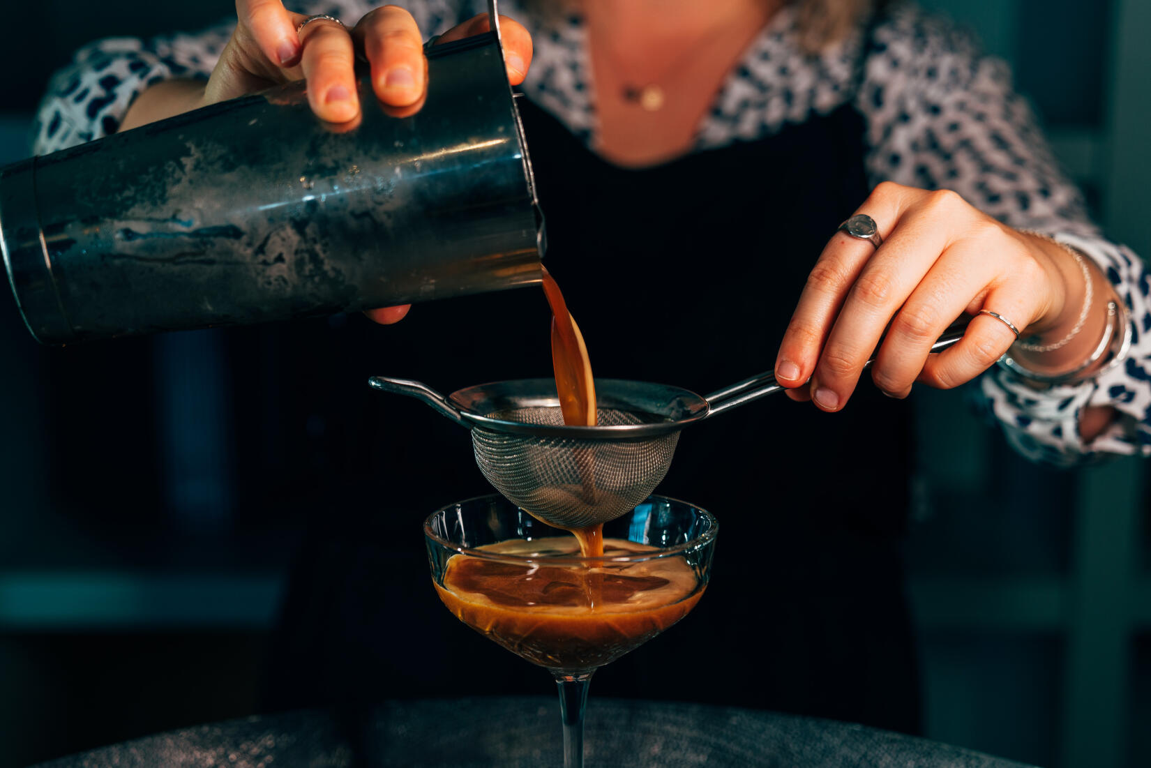 Pouring an affogato espresso martini cocktail