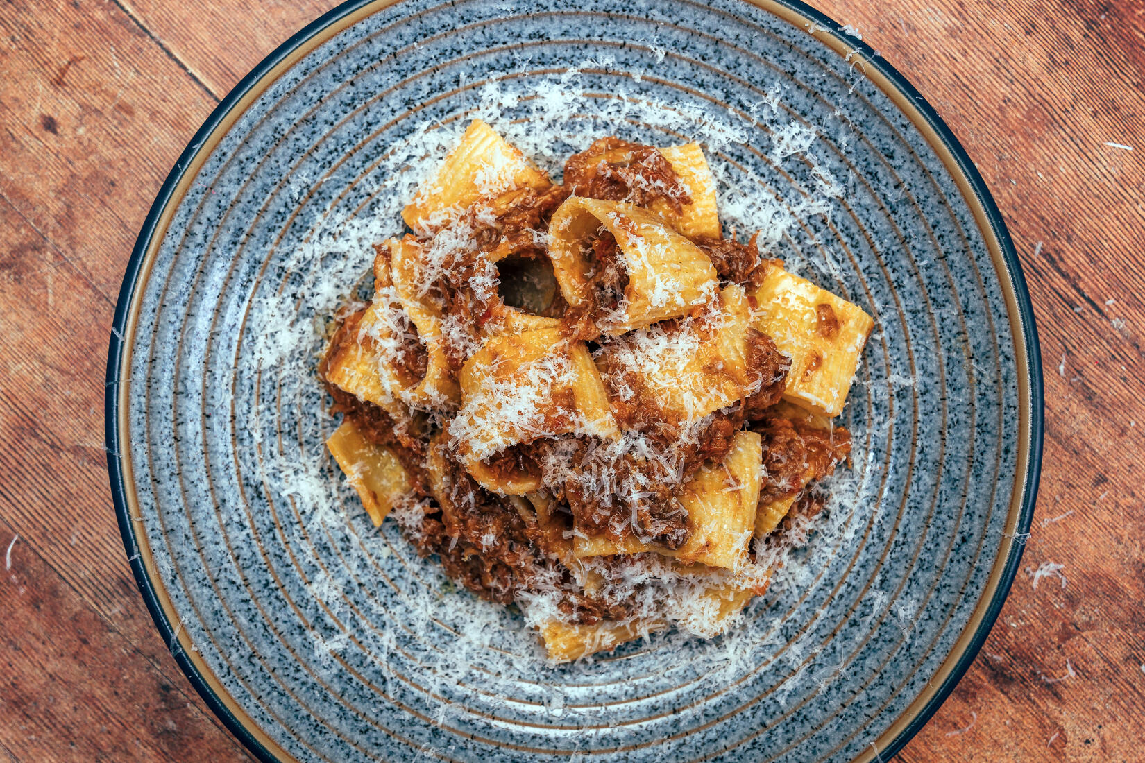 Mafaldine beef shin ragout / aged parmesan / good oil