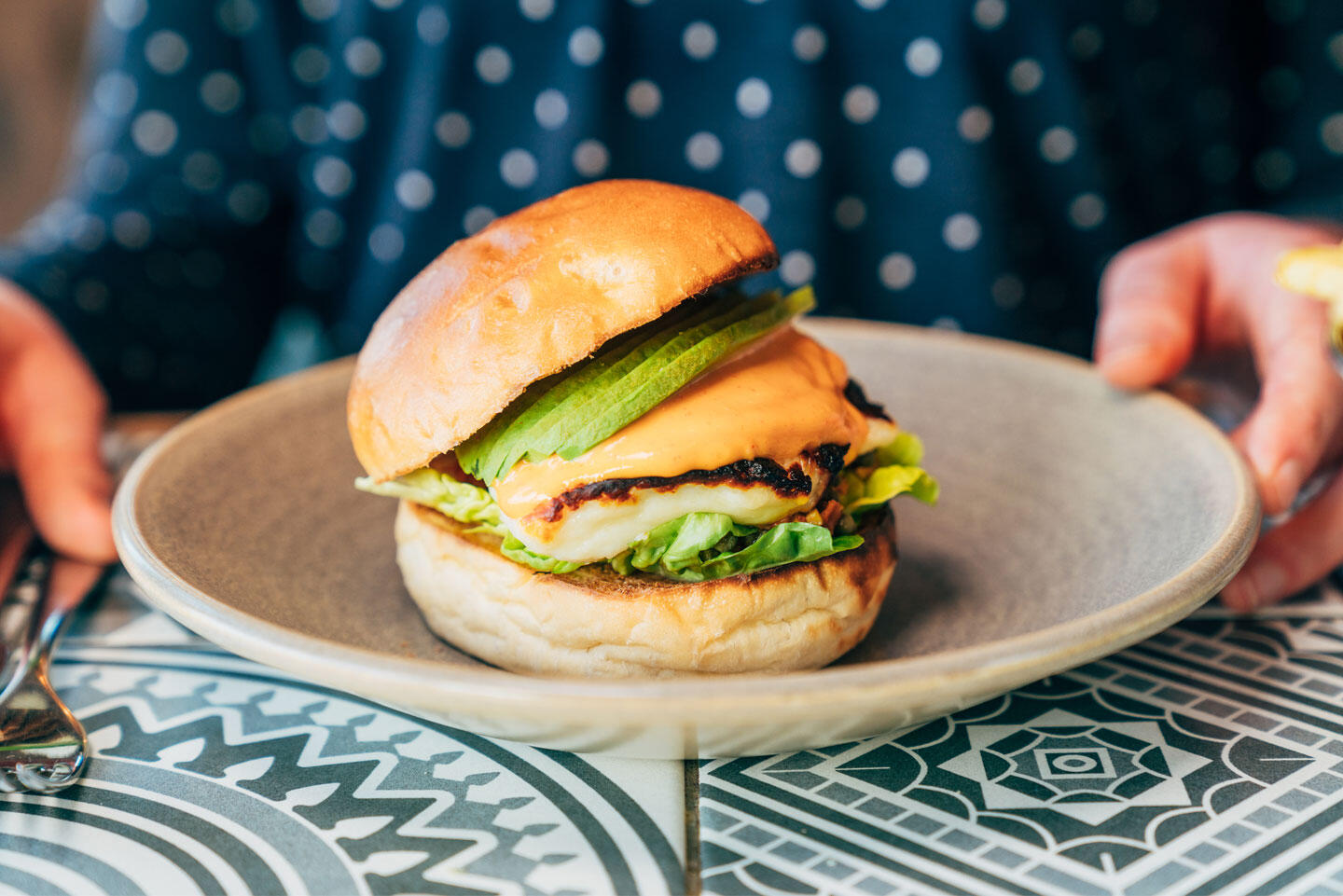 Halloumi burger on a plate