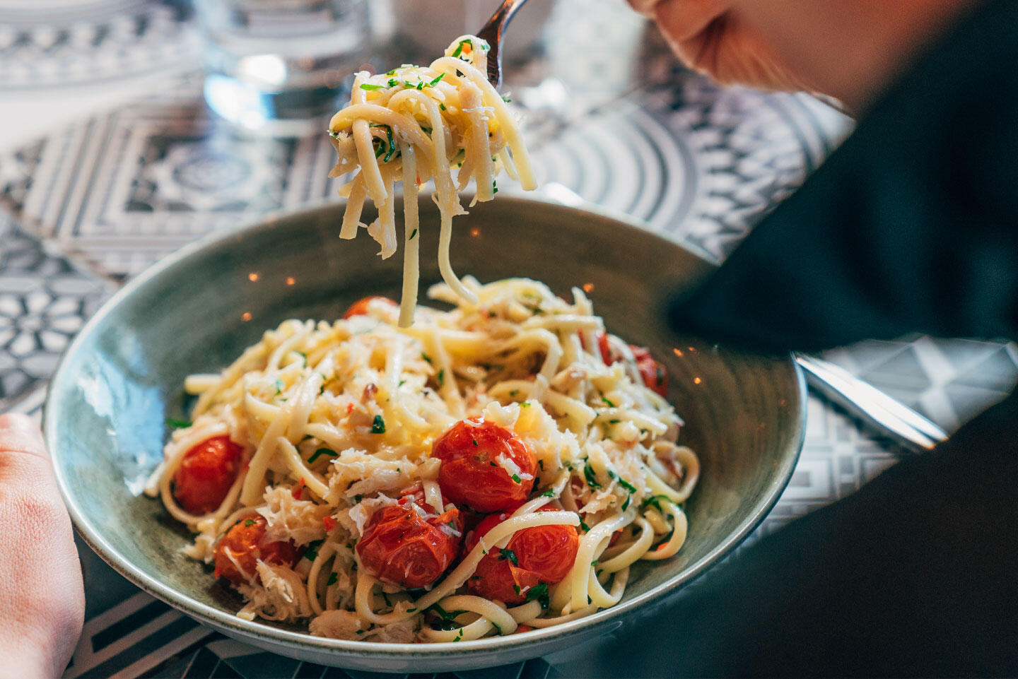 A bowl of crab linguine from the Beach Hut menu