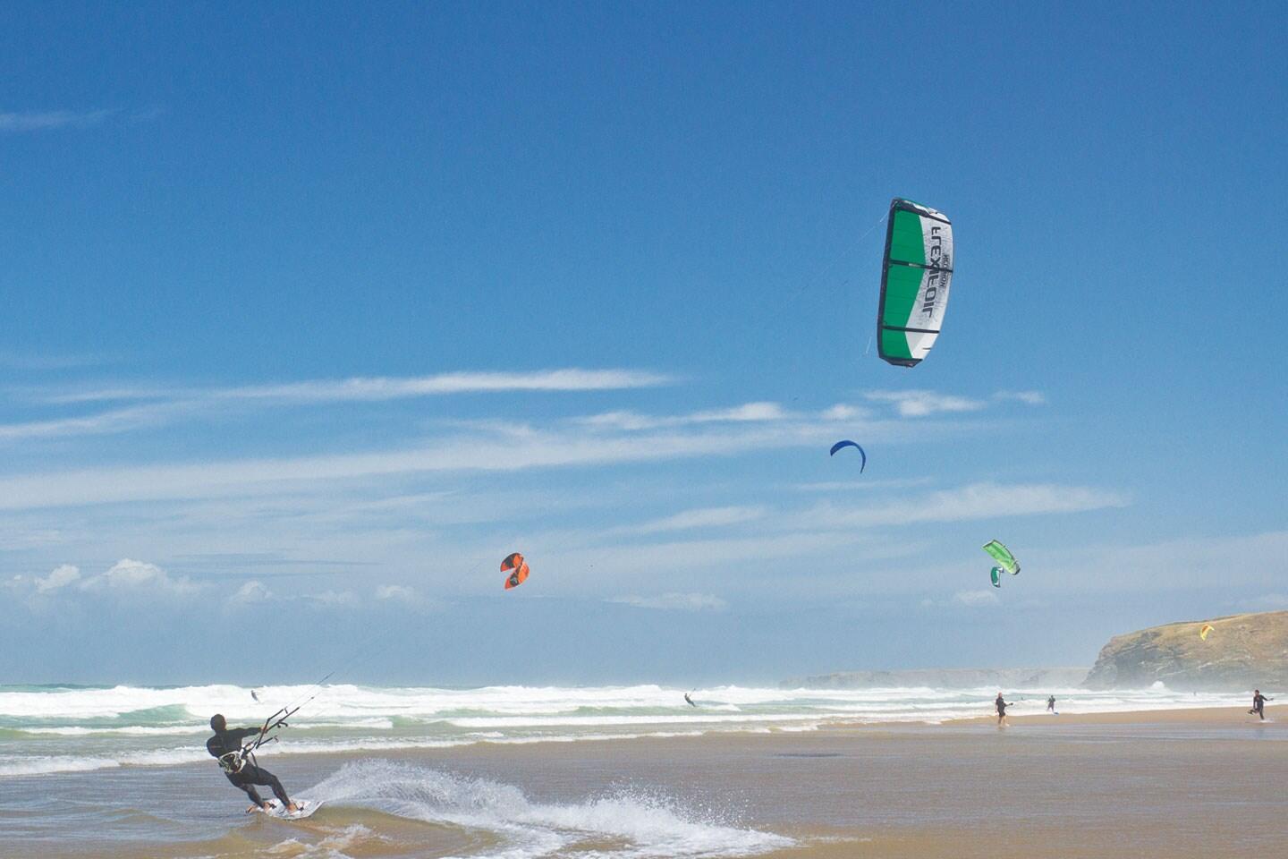 Kitesurfers Watergate Bay Cornwall