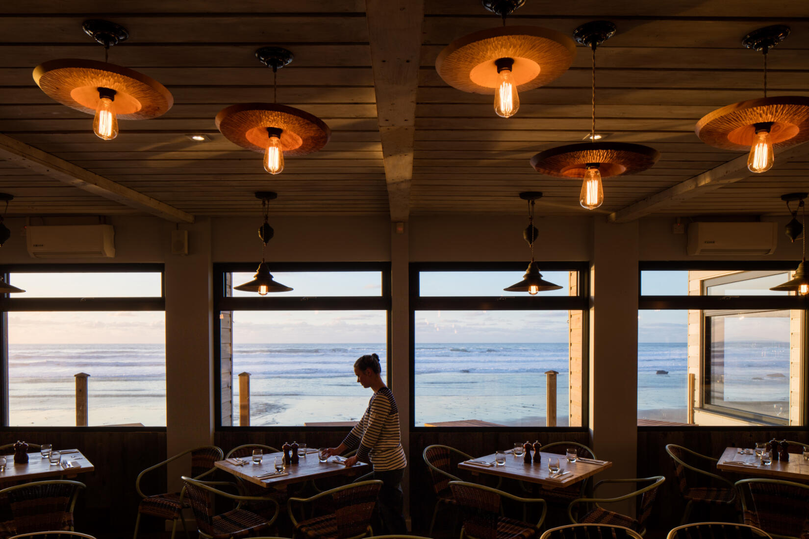 The window tables in the Beach Hut