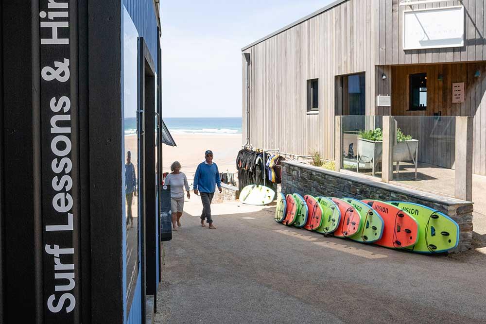 Surf lessons on the beach at Watergate Bay