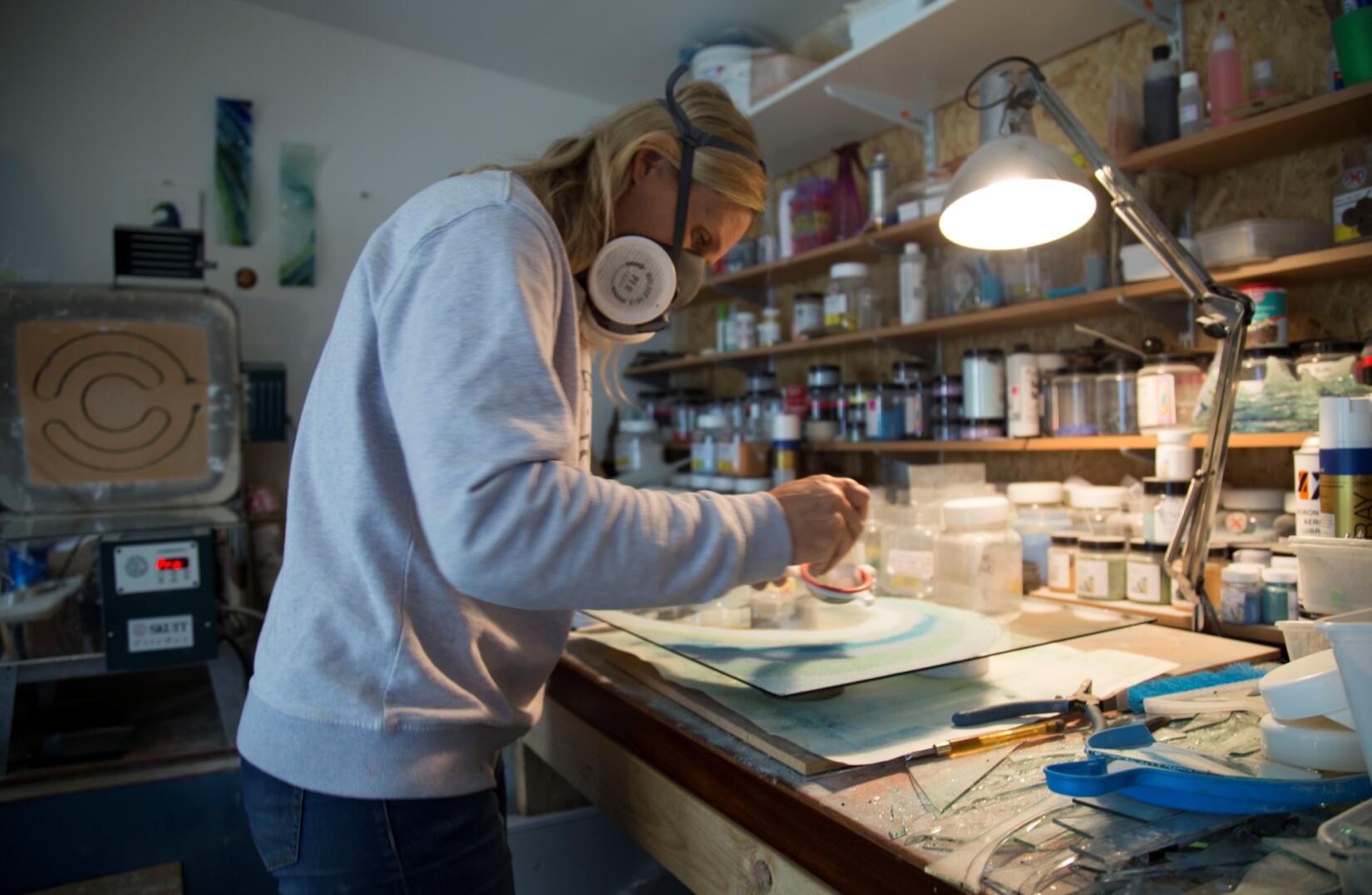 Dreya Bennett working in her studio