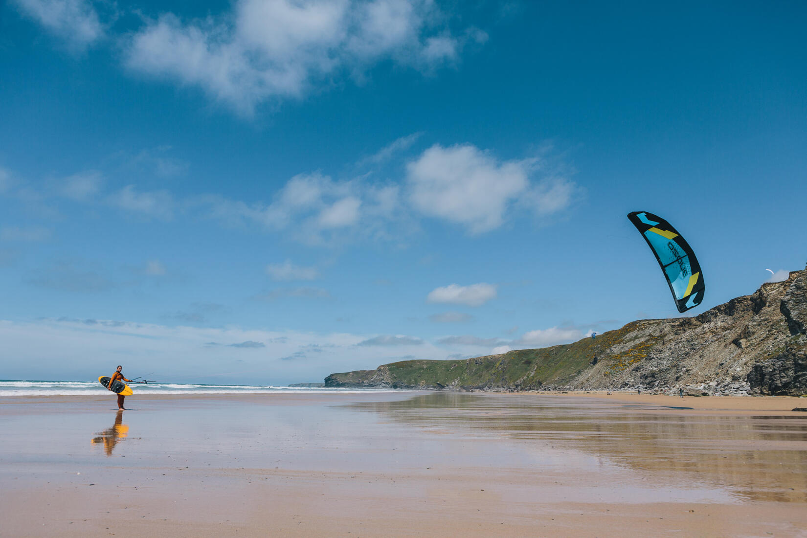 Dreya Bennett with her kite at Watergate Bay