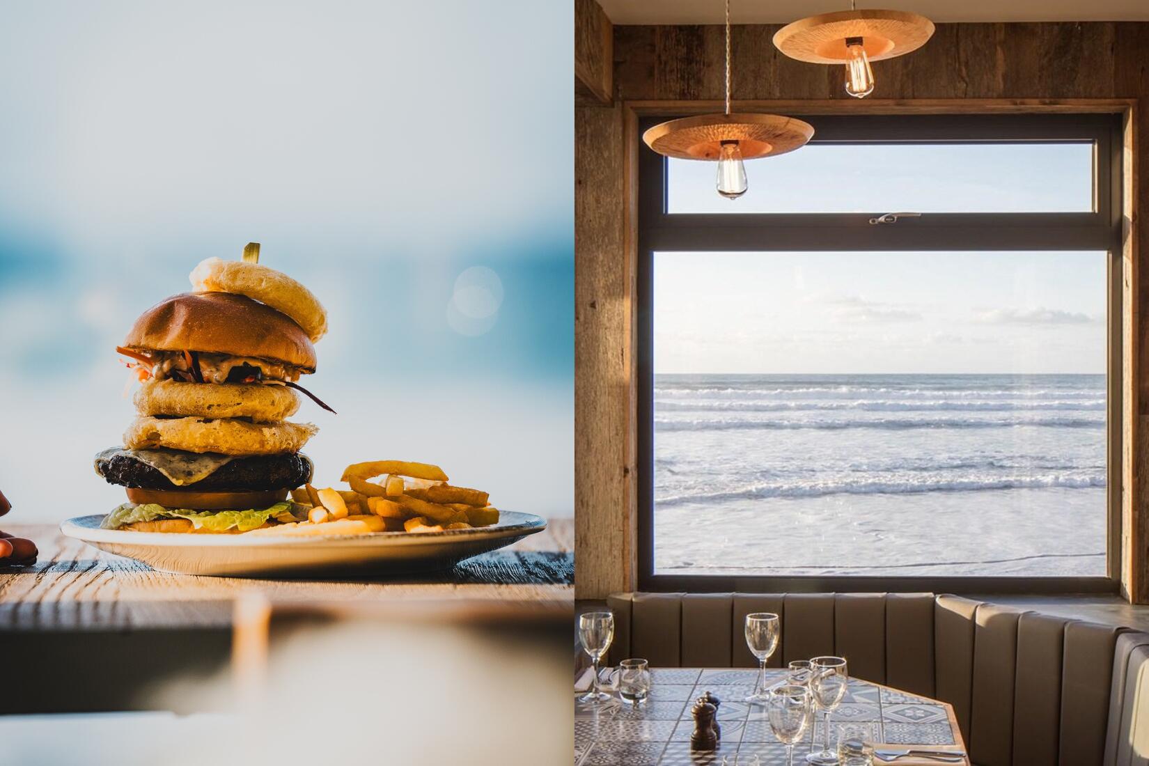 A burger and the view at The Beach Hut Watergate Bay Hotel