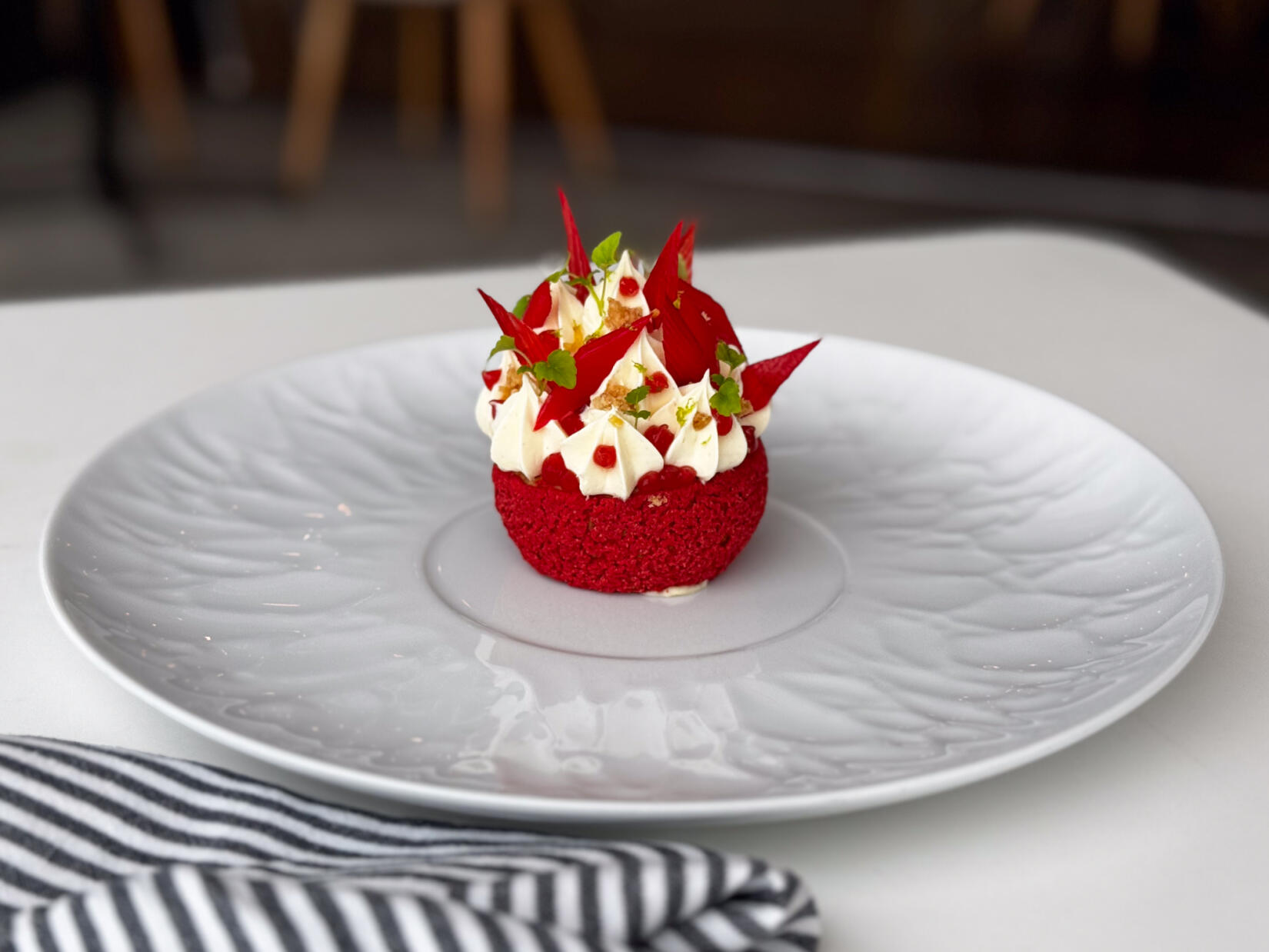 Rhubarb choux bun dessert with vanilla and ginger