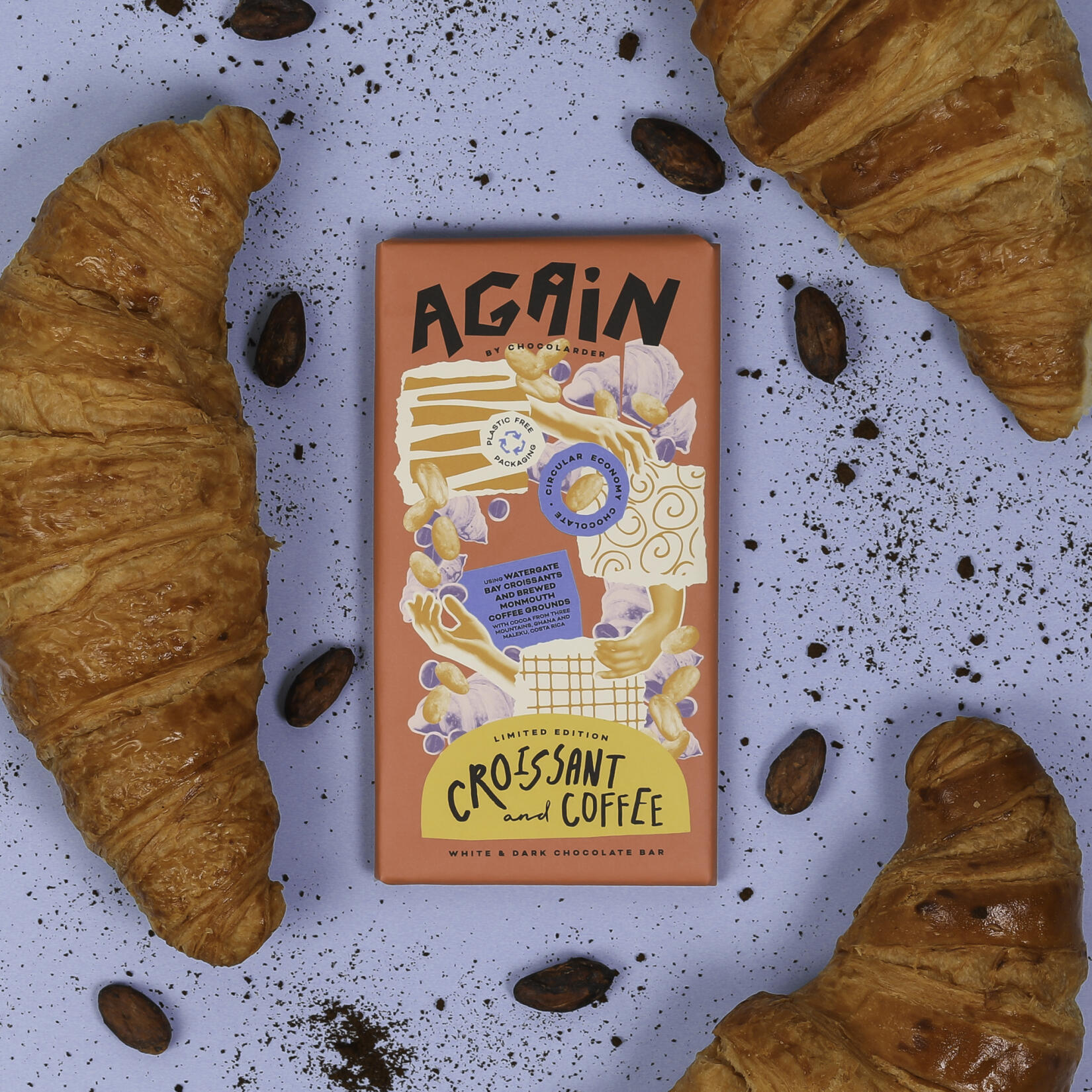 Chocolarder AGAIN chocolate with coffee beans and Watergate Bay hotel croissants