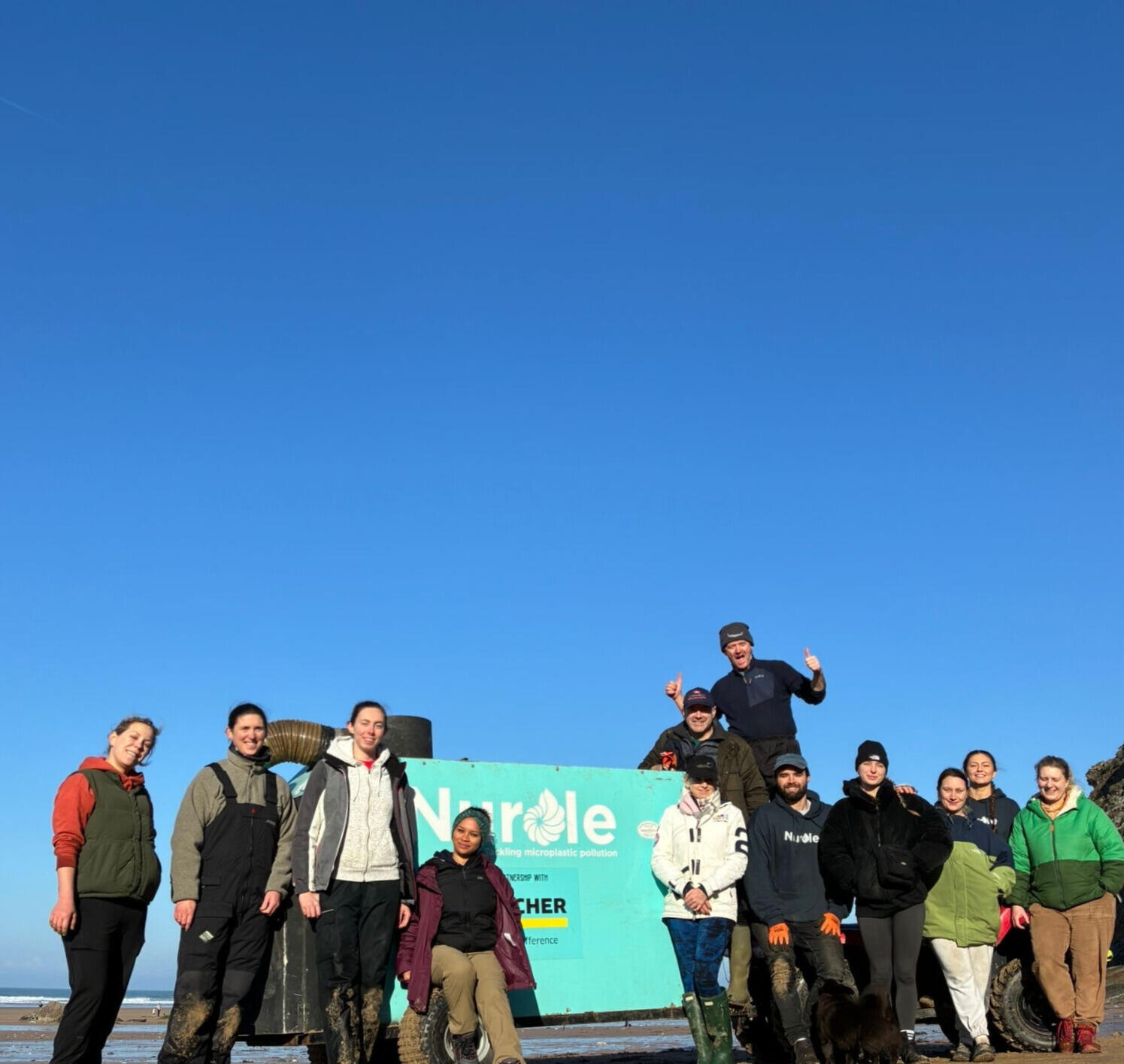 An image of the Nurdle UK and Watergate Bay Hotel team during a microplastic clear up