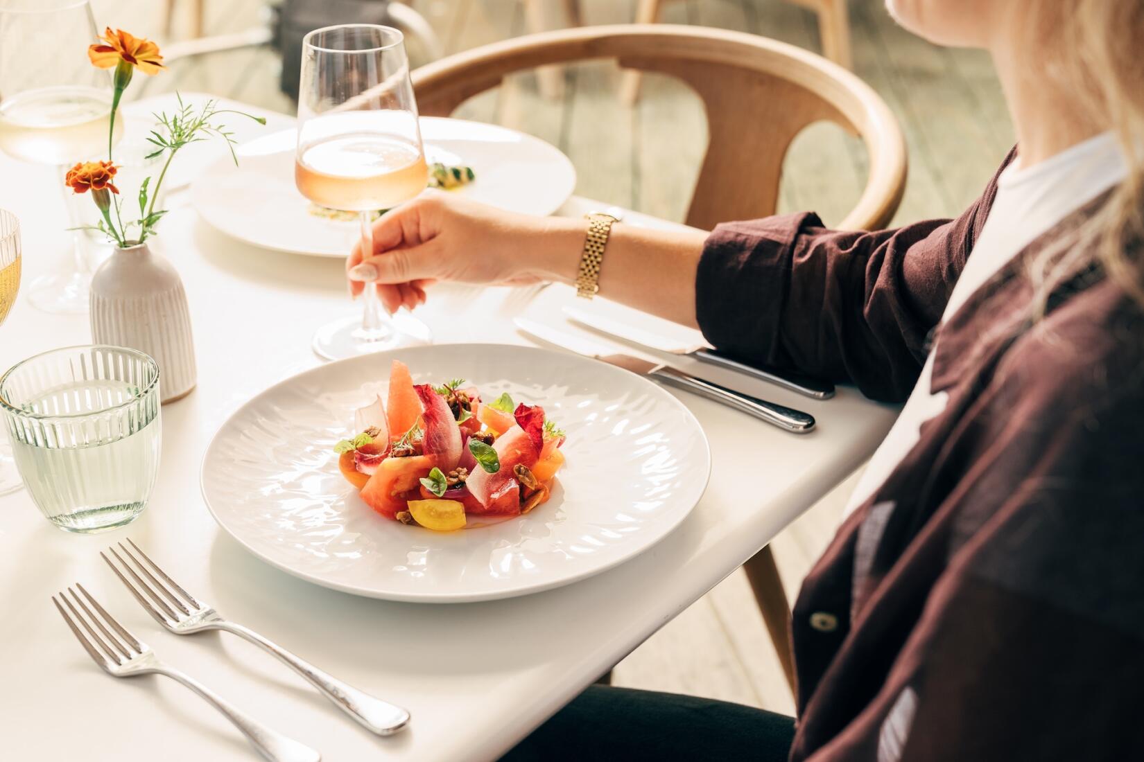 Heritage tomato, colourful salad dish at Zacry's on the sea wall