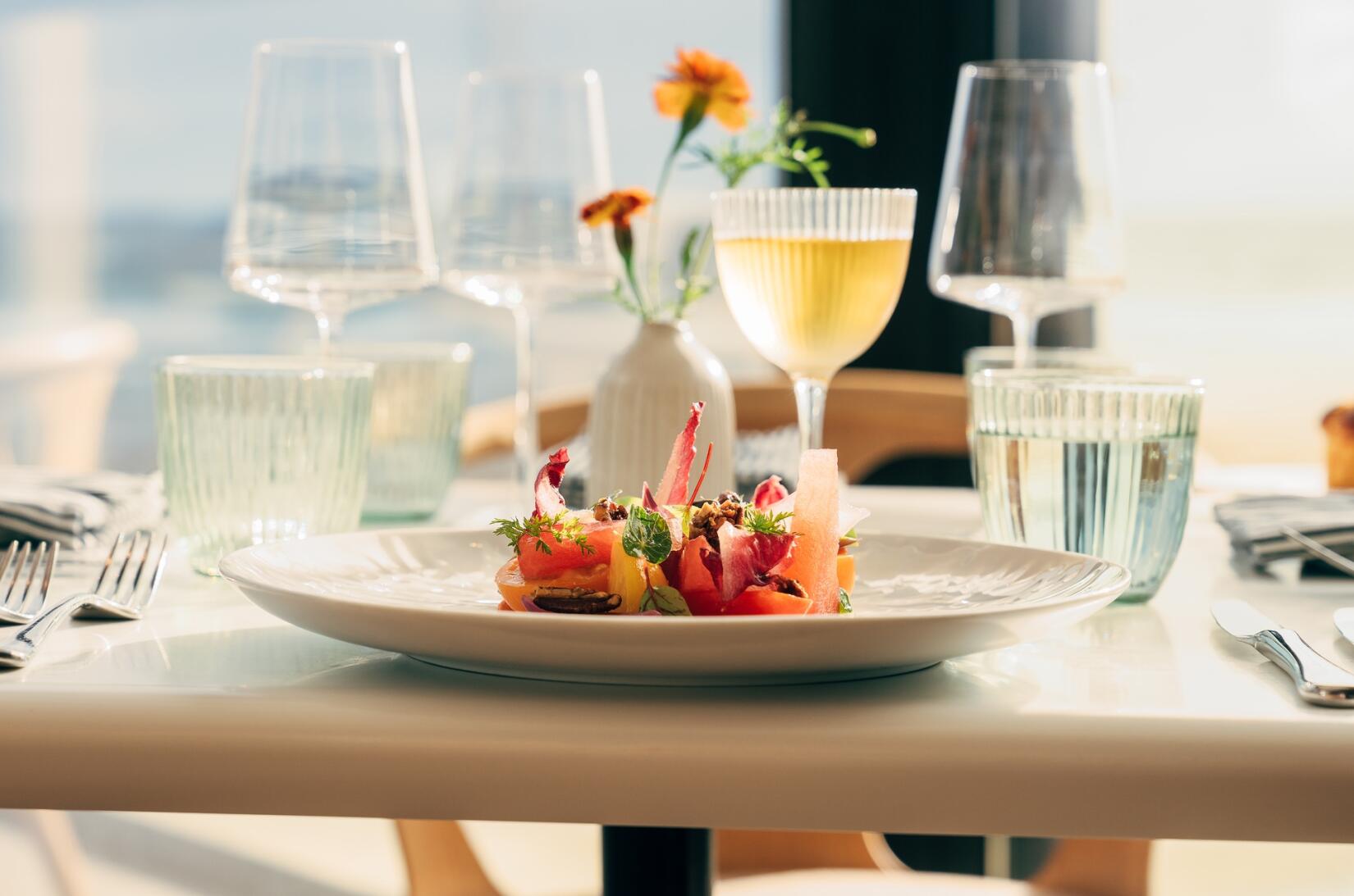 Heritage tomato dish with white wine - Zacry's on the sea wall